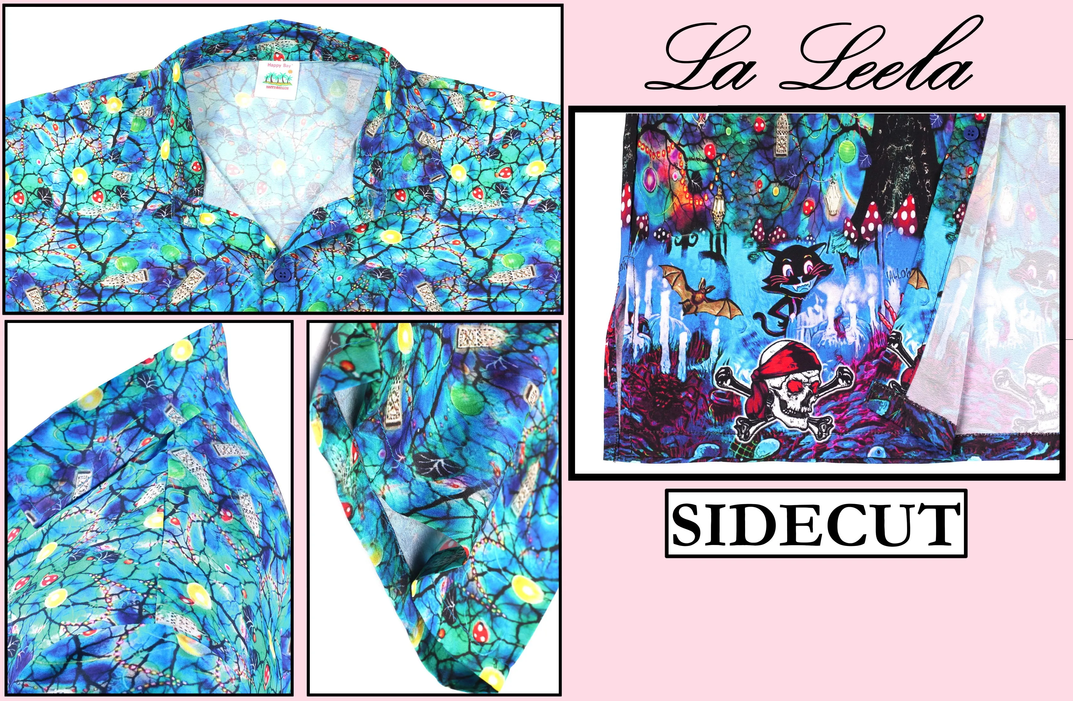 La Leela Halloween Women's Haunted Scary Night Cat And Bat Printed Bright Blue Shirt