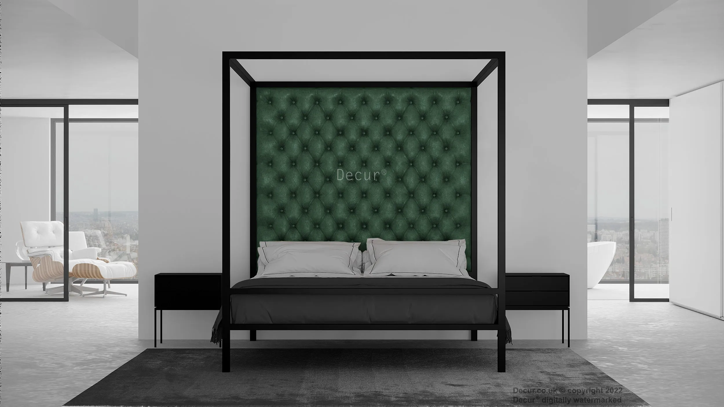 Leather Four Poster Bed - Green