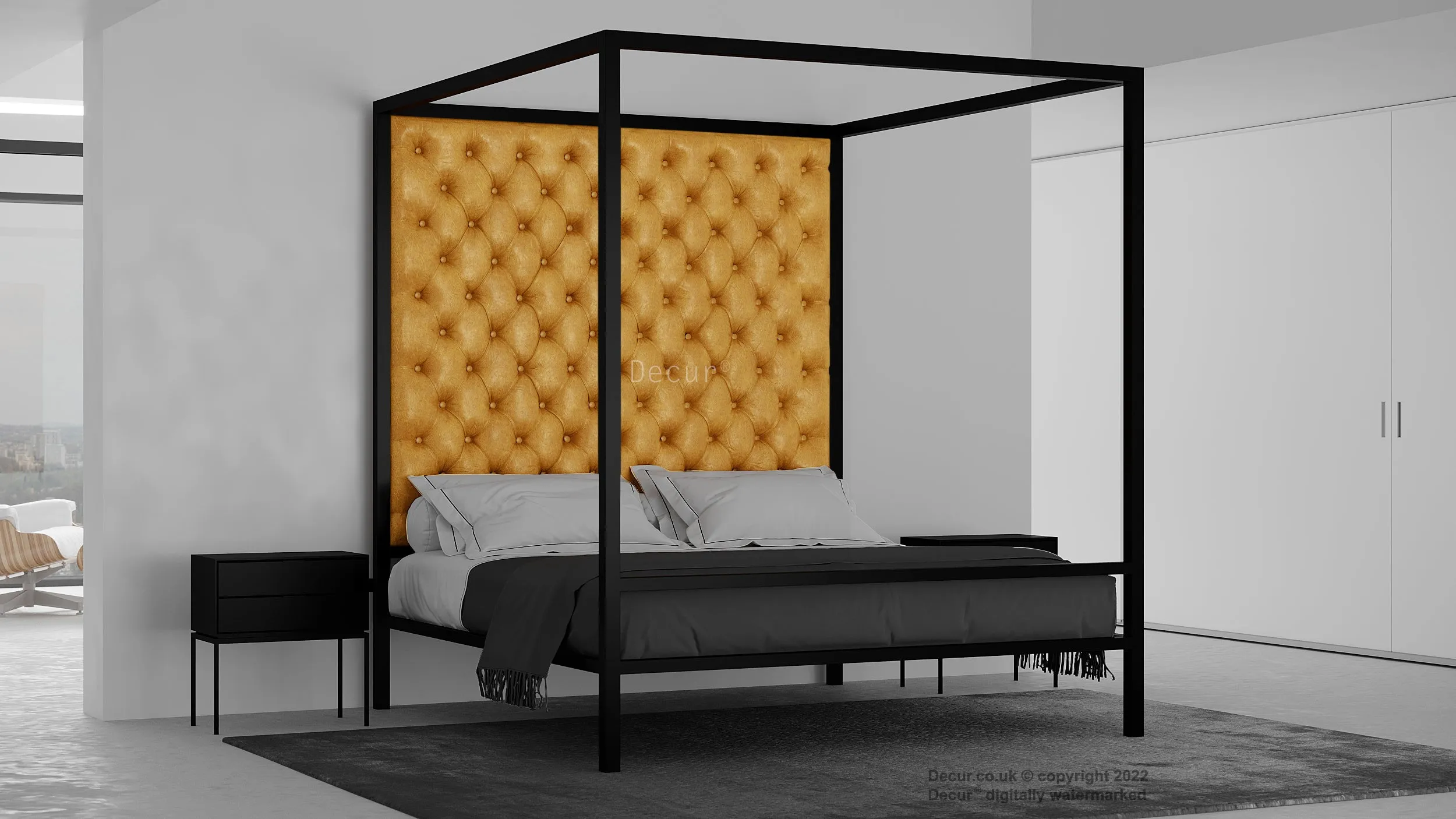 Leather Four Poster Bed - Whiskey Tan