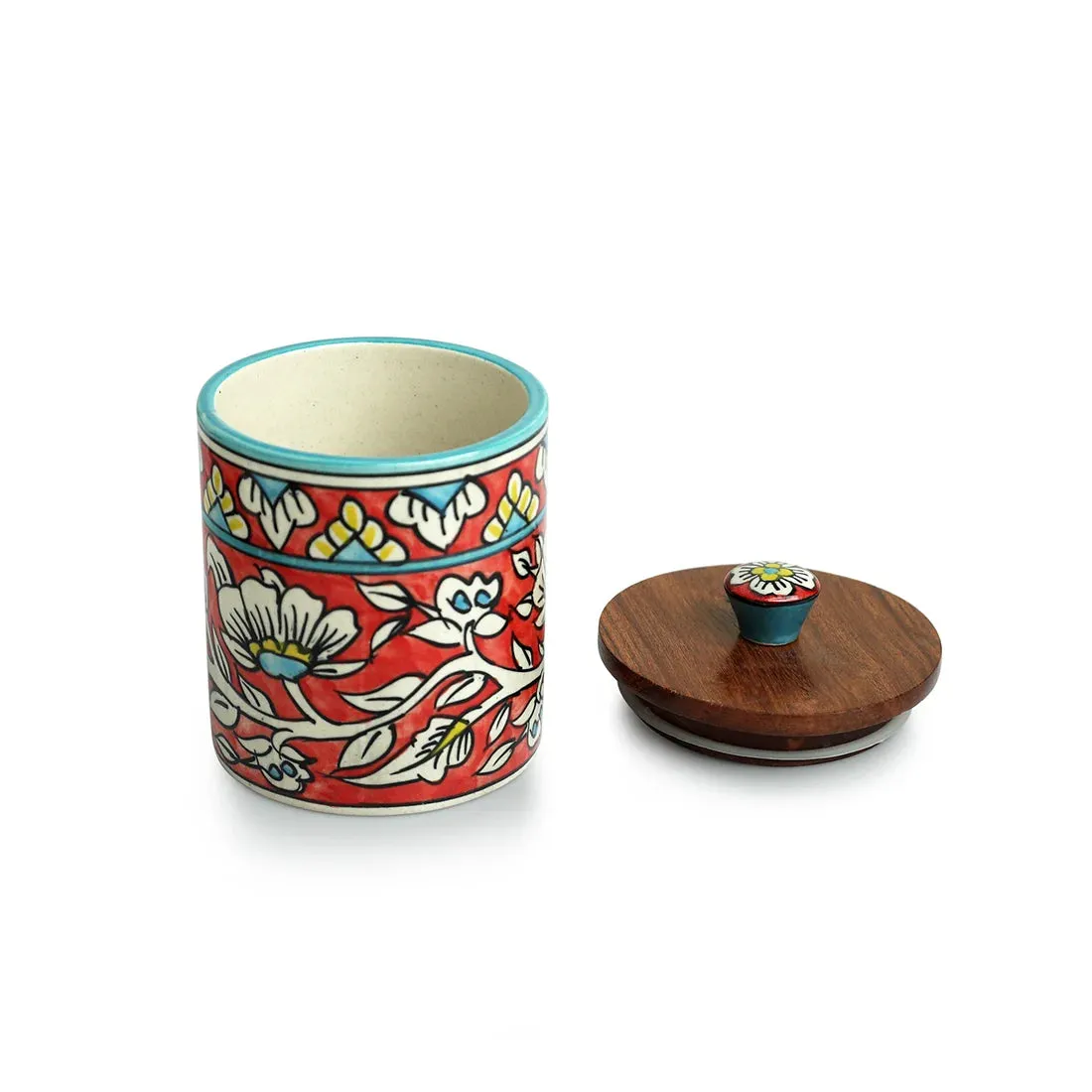 'Mughal Barrel' Multi-Purpose Storage Jar & Container In Ceramic (Air-Tight, 420 ml, Hand-Painted)