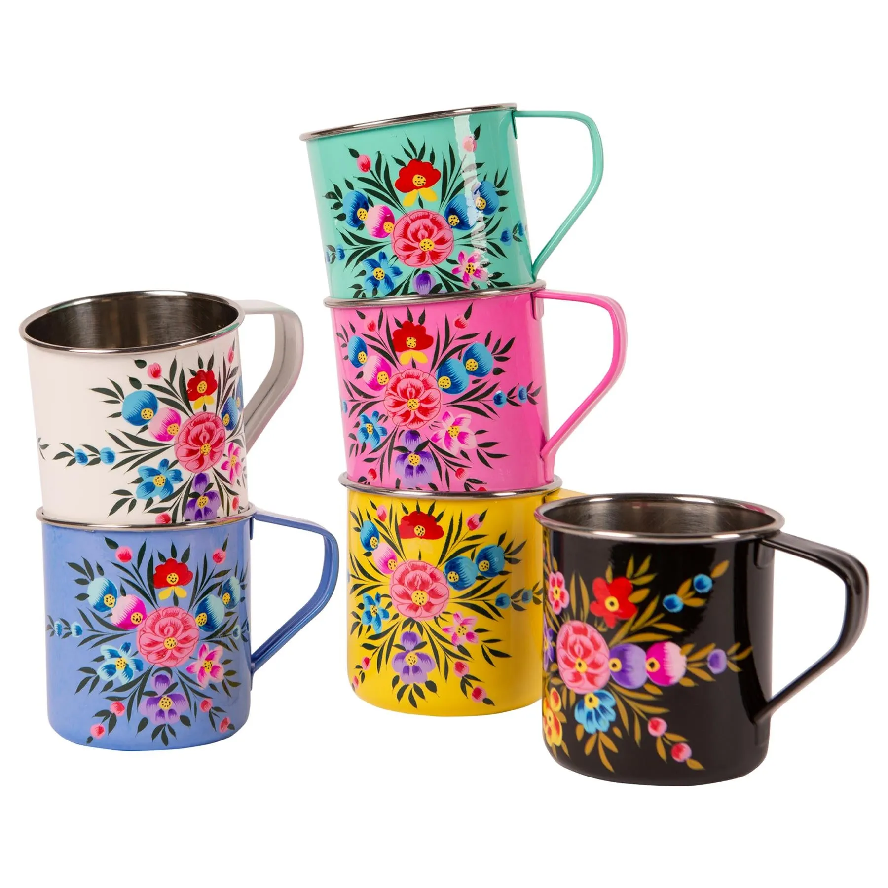 Pansy 450ml Hand-Painted Camping Mugs - Pack of Six - By BillyCan