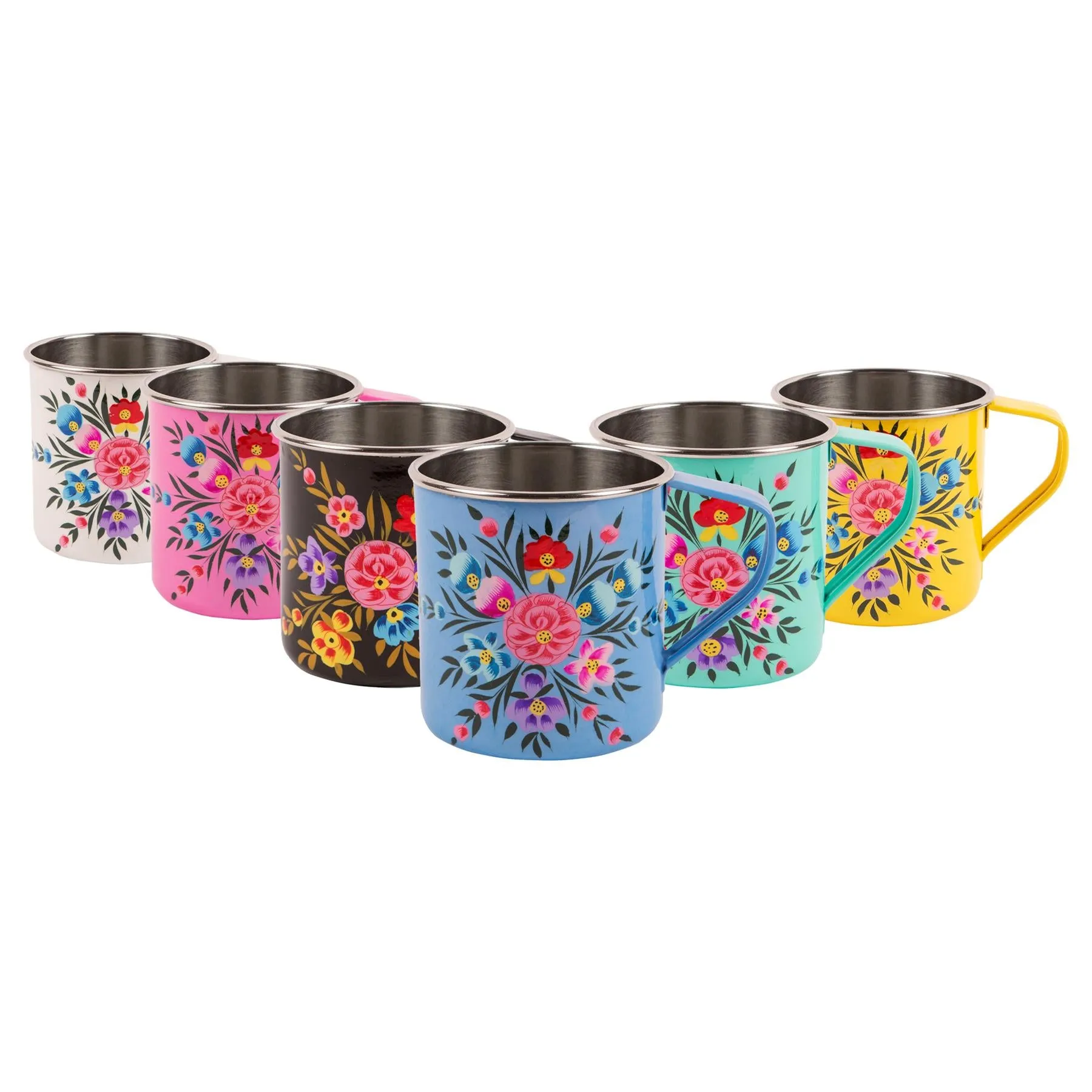 Pansy 450ml Hand-Painted Camping Mugs - Pack of Six - By BillyCan