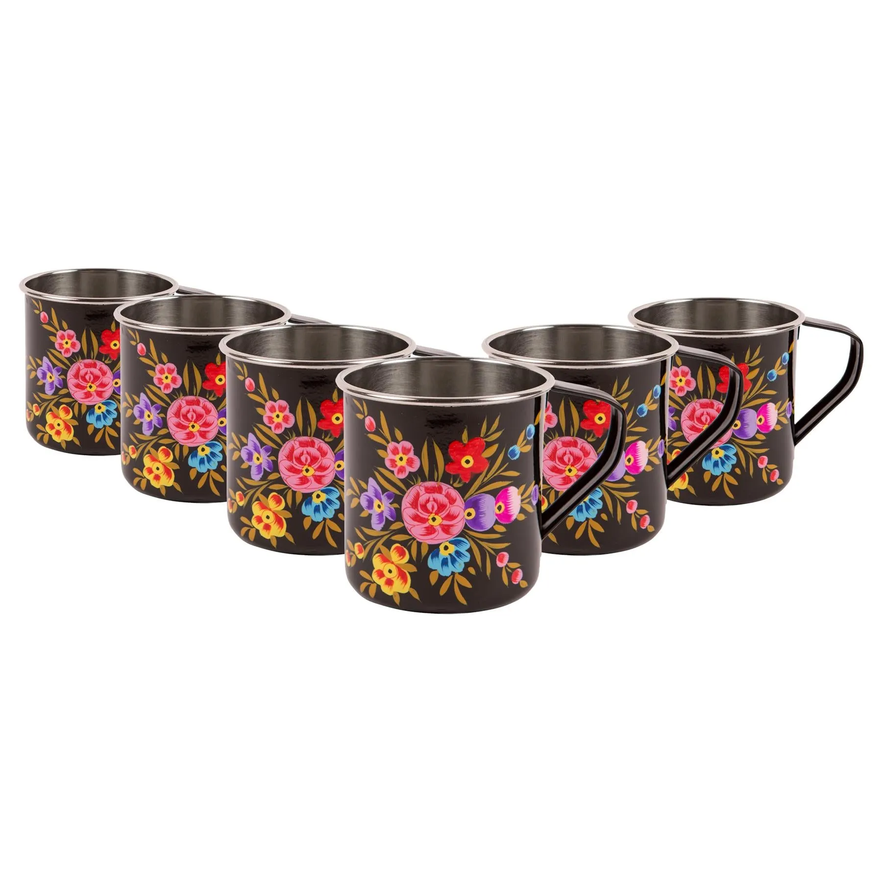 Pansy 450ml Hand-Painted Camping Mugs - Pack of Six - By BillyCan