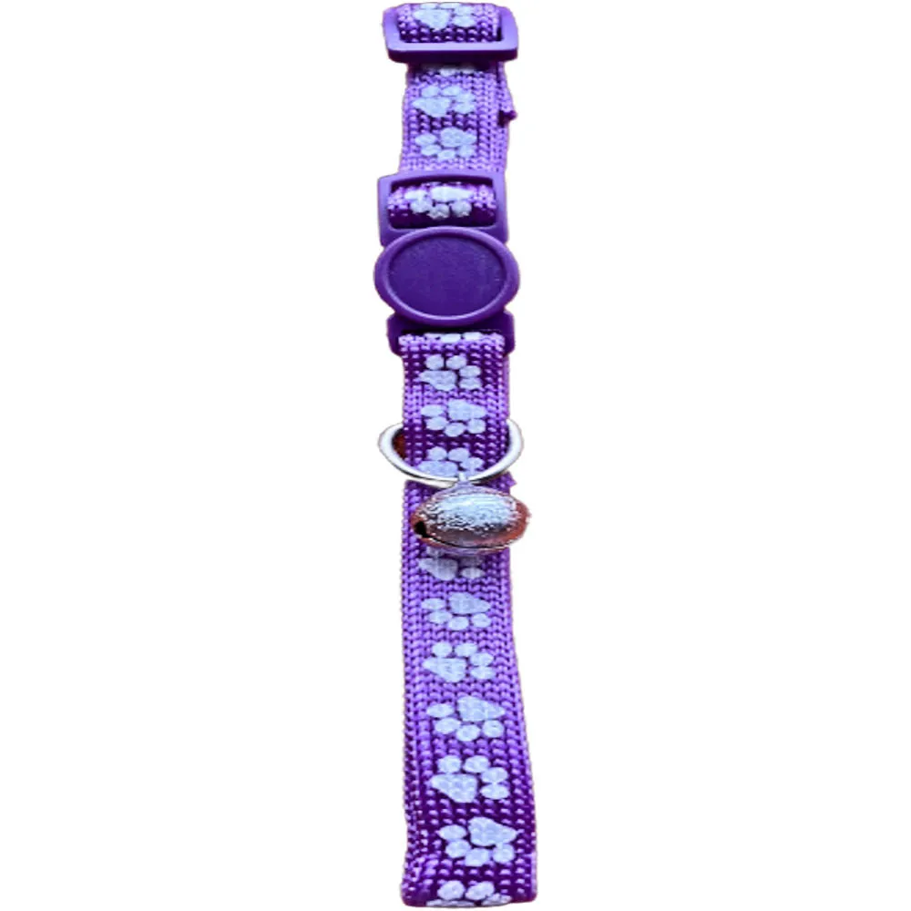 Paw Print Cat Collar - Purple Adjustable Comfortable Durable Pet Accessory