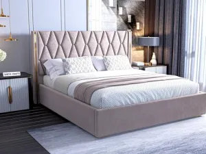 SABTA Modern Upholstered Queen Size Bed with Box Storage for Bedroom | Wooden Double Bed with Storage | Platform Cot Bed with Upholstery Premium Fabric | 6.5 x 5 Ft | Sheesham Solid Wood, (Browndust)