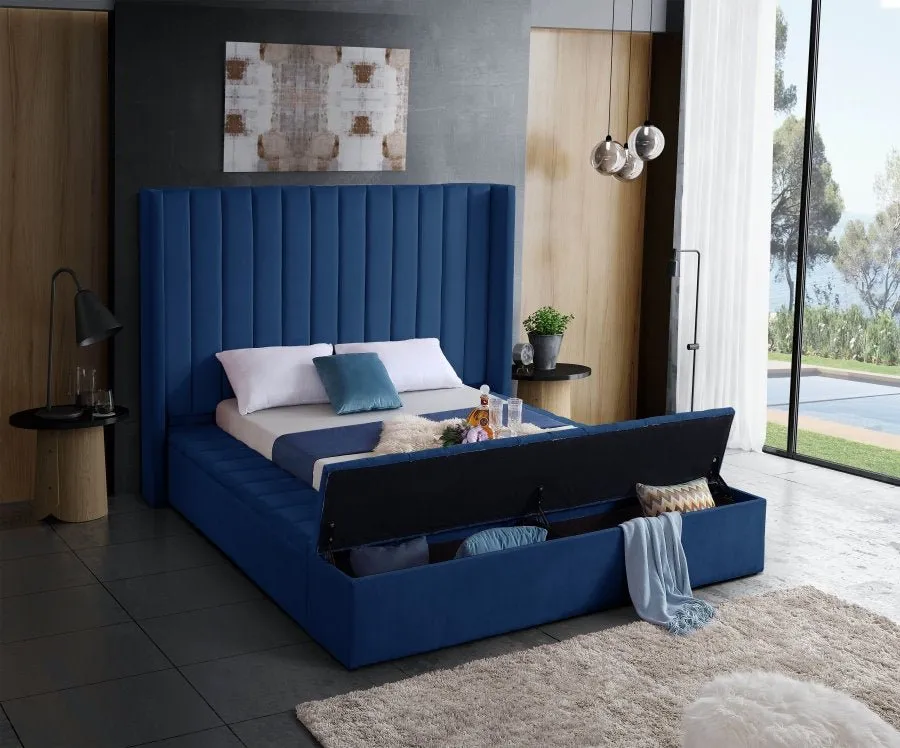 Space Saving and Luxurious Blue Velvet Bed