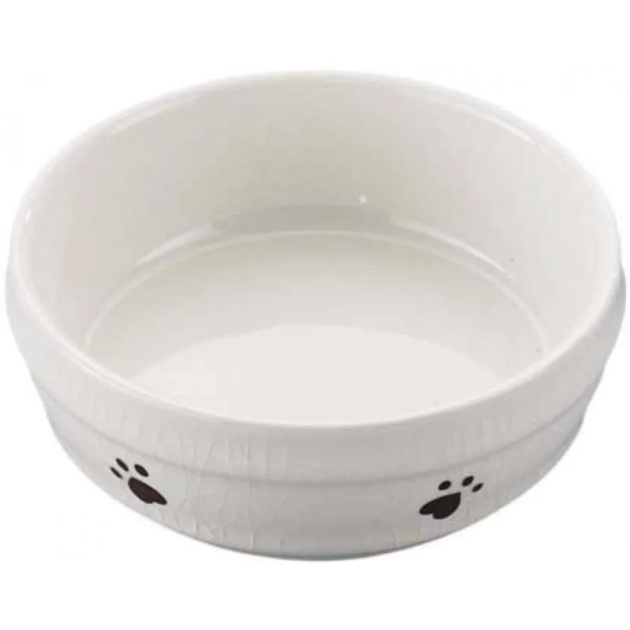 Spot Ceramic Ivory Crackle Paw Print 5" Dog or Cat Dish - 1 count