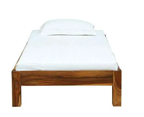 Steppin Solid Wood Single Size Bed for Bed Room | Solid Wood Low Height Bed | Sheesham Wood, Honey Finish