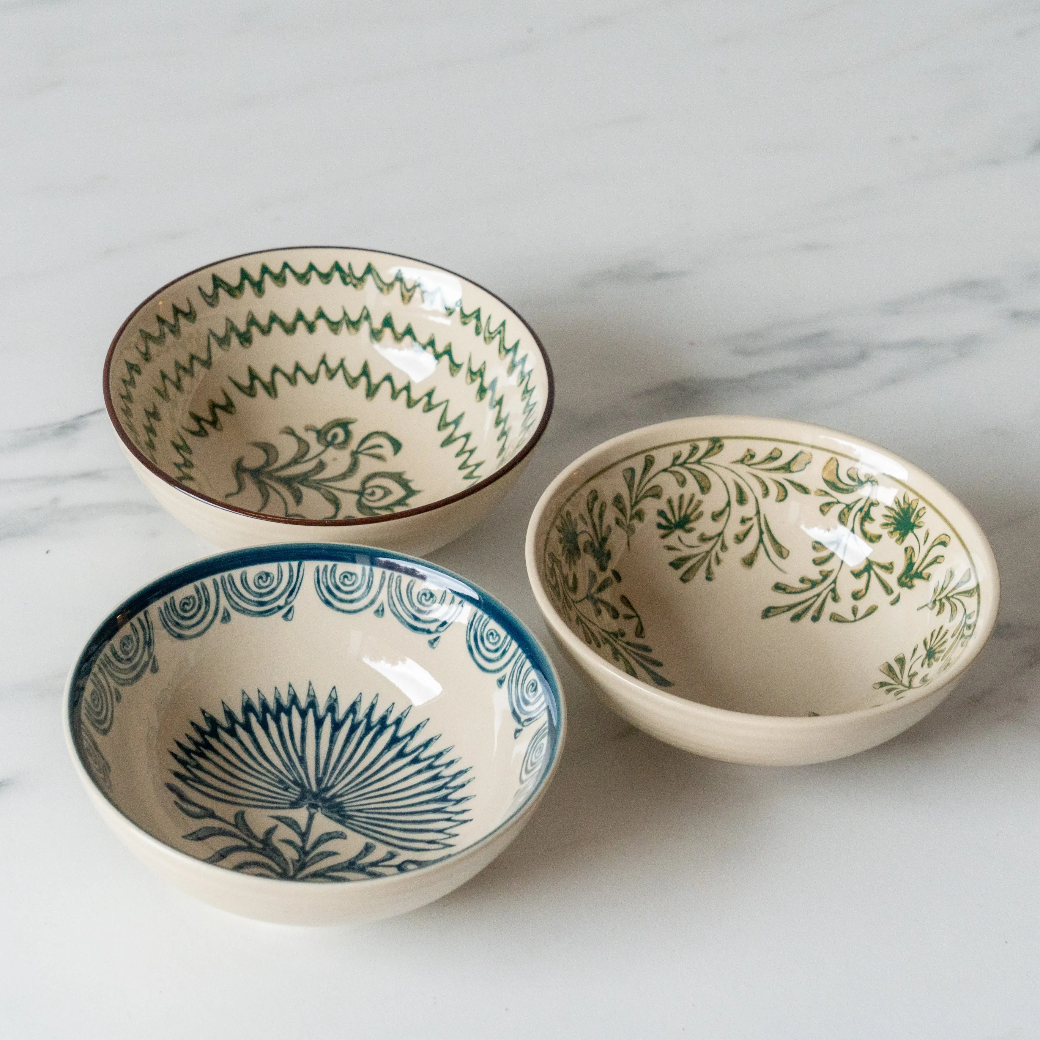 Stoneware Bowls with Hand-Painted Designs