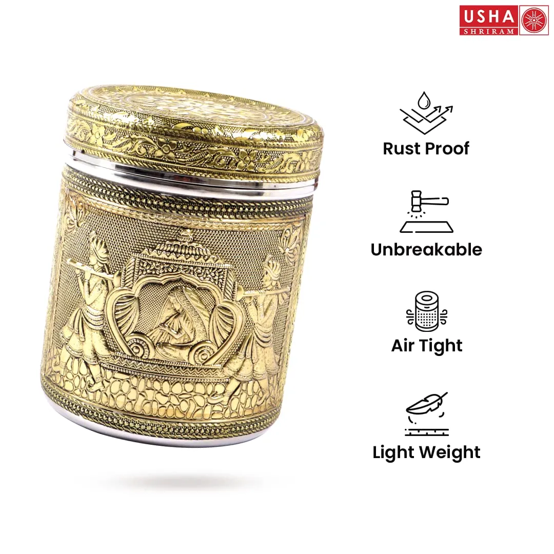 USHA SHRIRAM Stainless Steel Crafted Storage Box (1.2L - 2Pcs) | Gift Set | Kitchen Storage Organiser Box | Dabba For Kitchen | Rust Proof | Multi Purpose Box