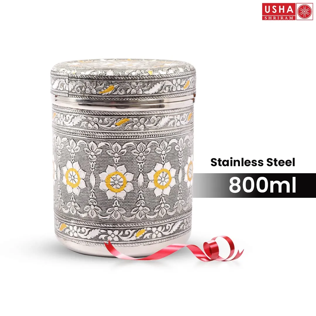 USHA SHRIRAM Stainless Steel Crafted Storage Box (800ml, 1.2L, 1.6L) Gift Set | Kitchen Storage Organiser | Dabba For Kitchen | Rust Proof | Multi Purpose Box (Silver)