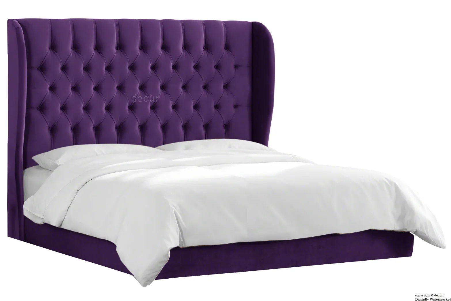 Vienna Velvet Upholstered Winged Bed - Amethyst