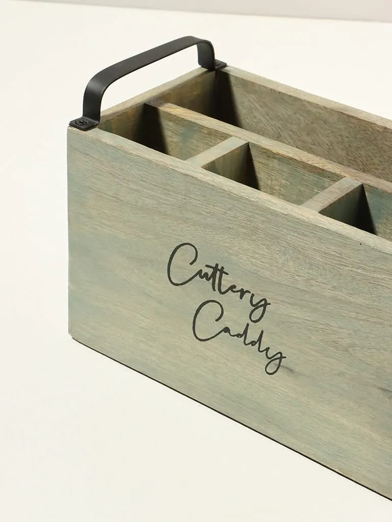 Westside Home Mint Wood Cutlery Caddy Kitchen Storage