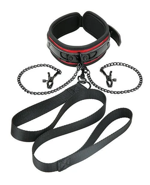 Whipsmart Heartbreaker Collar & Leash Set - Black/red